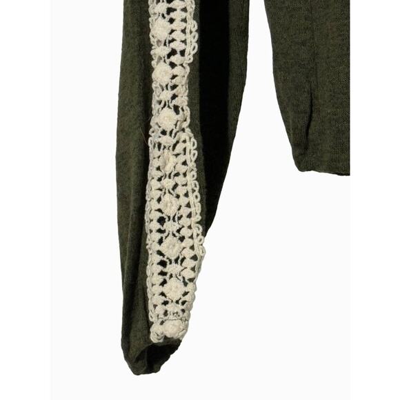 Paper + Tee Women’s Size Small Olive Green Crochet Long Sleeve Front Tie Top - Picture 11 of 11